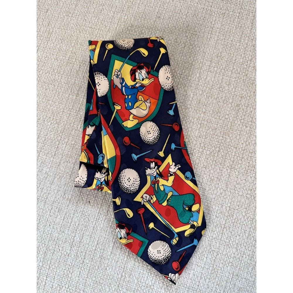 Vintage Disney Mickey Inc Mens 100% Silk Dress Tie Donald Goofy Golf 58" 4"
